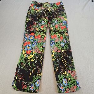 Soft Surroundings Black Floral Wide Leg Pants Boho Statement M
